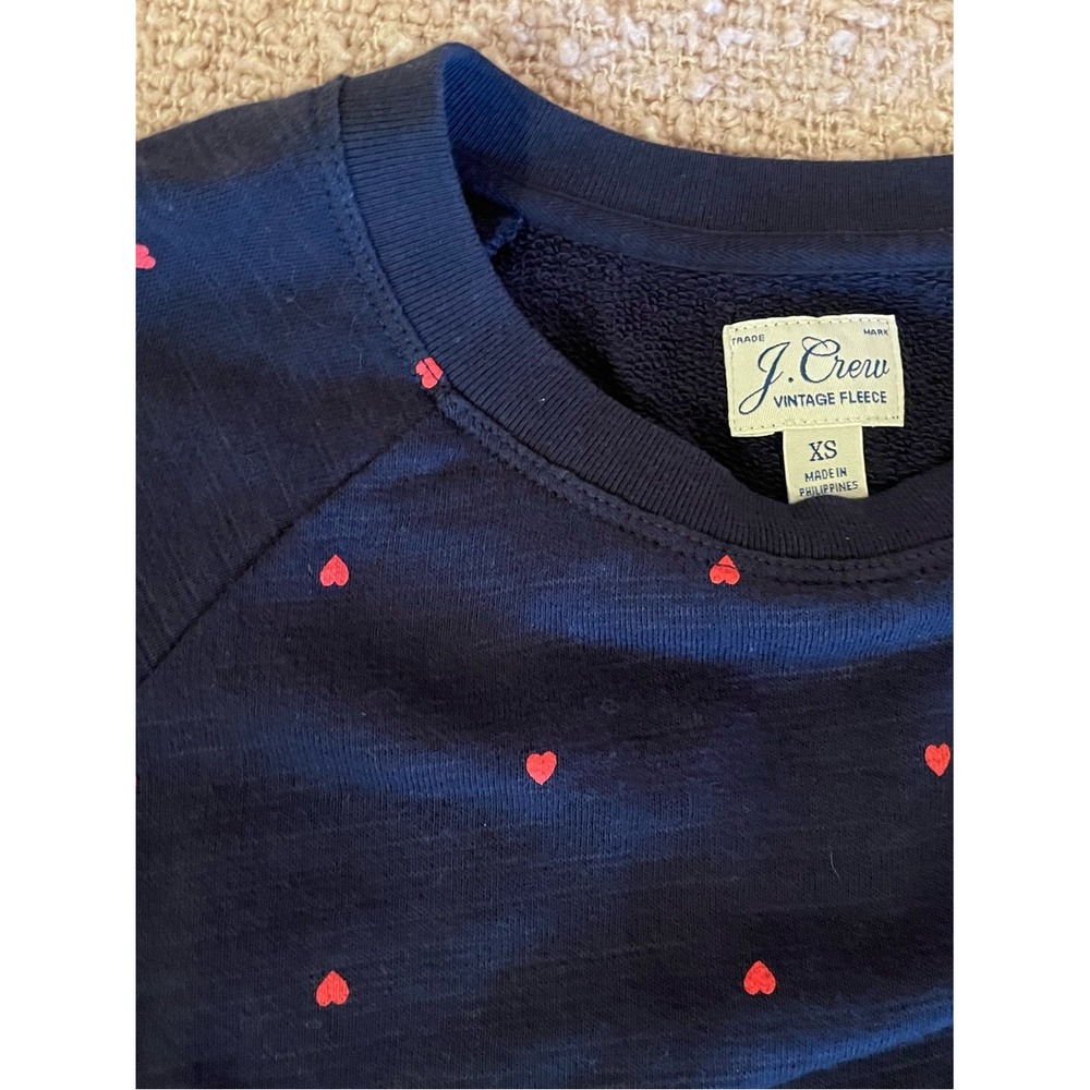 J.Crew Vintage Fleece-Cotton Terry Pullover Crewneck Mini Hearts-Size XS